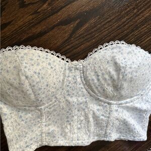 Altar'd State White and Blue Crop Top with Polka Dot Design